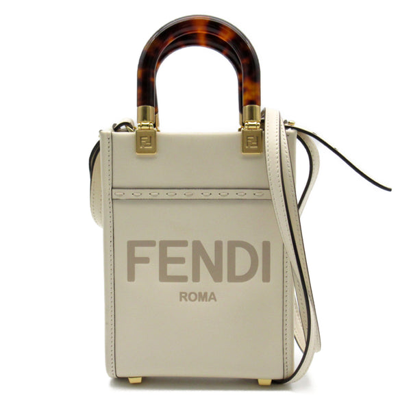 FENDI Sunshine Shopper Mini Shoulder Bag White Calfskin (cowhide) 8BS051