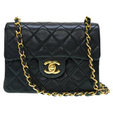 CHANEL Matelasse Square Shoulder Bag Lambskin Black