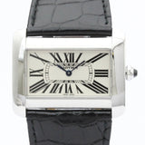 Polished CARTIER Tank Divan Steel Leather Quartz Mens Watch W6300655 BF558790