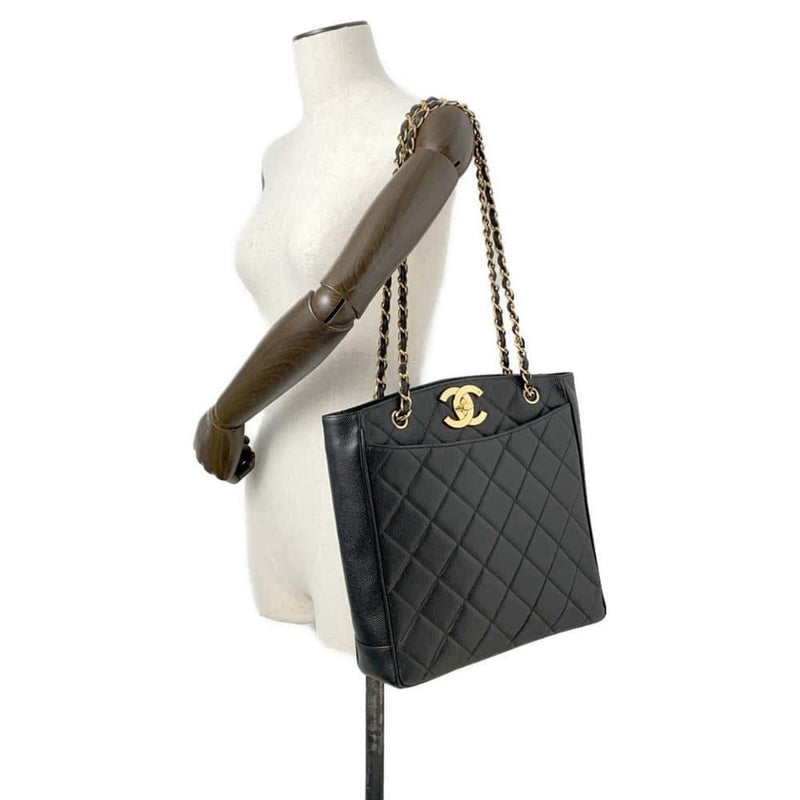 Chanel Chain Shoulder Bag Matelasse Coco Mark Caviar Skin CHANEL Tote Black