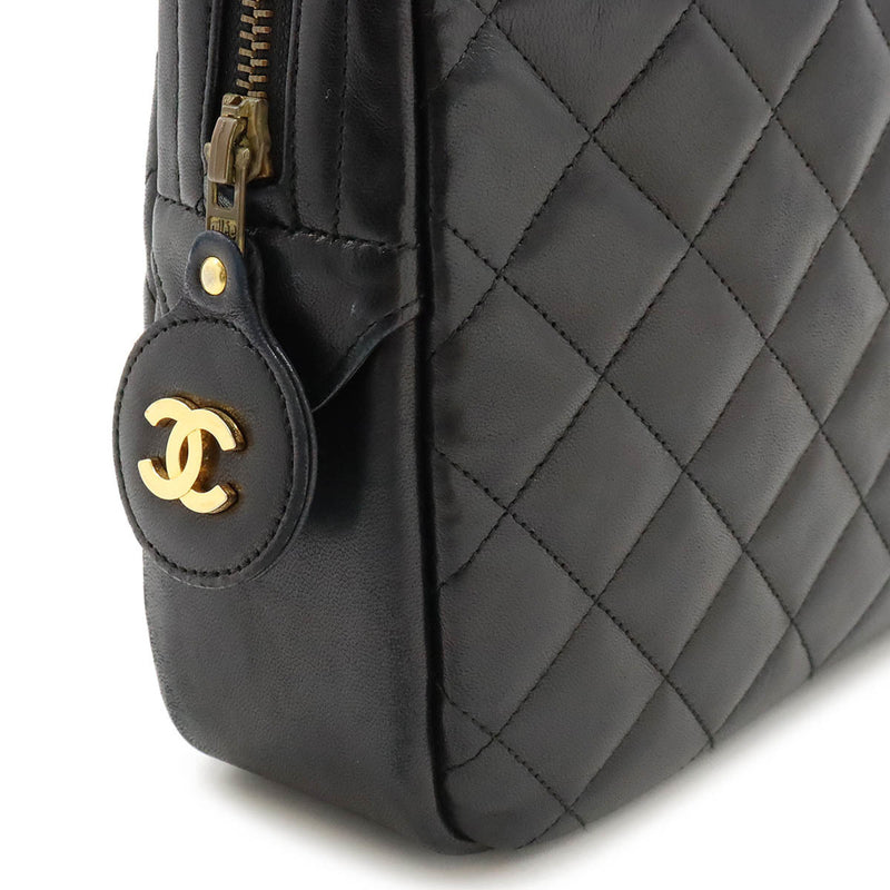 CHANEL Matelasse Chain Bag Shoulder Leather Black