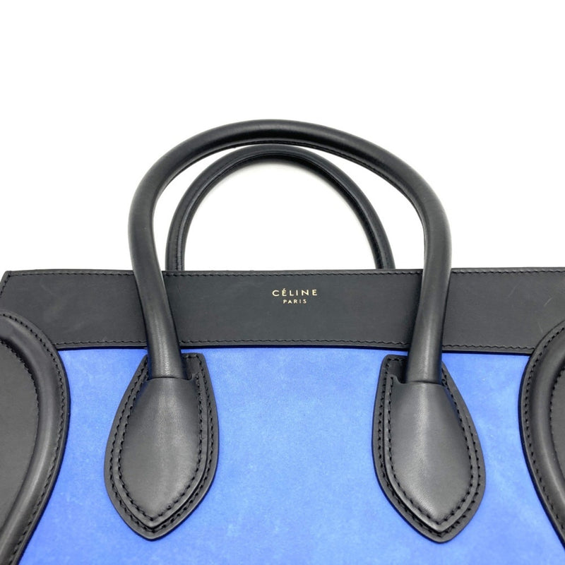 CELINE Luggage Shopper Handbag Multicolor Blue x Khaki Black Suede Leather Women's