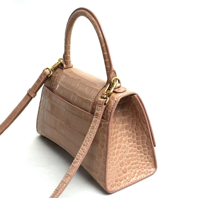 BALENCIAGA Hourglass Small Embossed 2-Way Shoulder Bag Pink Beige 593546 Women's