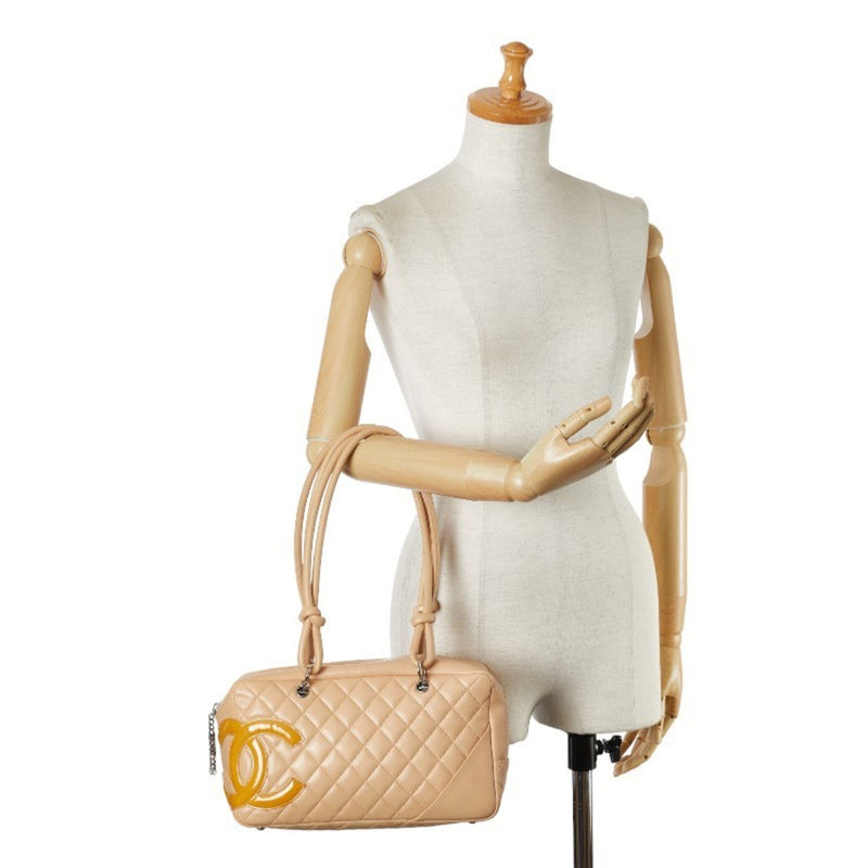 Chanel Matelasse Cambon Line Handbag Tote Bag Beige Yellow Leather Women's CHANEL