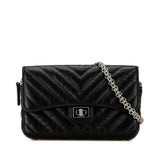 Chanel Chevron V-stitch Chain Shoulder Bag Black Lambskin Women's CHANEL