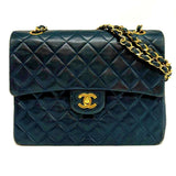 Chanel Chain Shoulder Bag 25 Lambskin Double Flap Navy Cross Stitch CHANEL