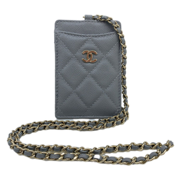 CHANEL Chanel Chain Business Card Holder/Card Case Caviar Skin Grey AP1044 Coco Mark Holder Pass