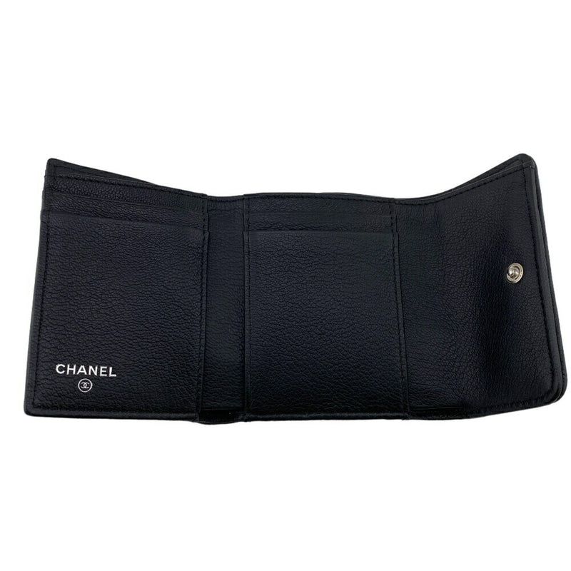 CHANEL Coco Mark Billfold Tri-fold Wallet Black Women's