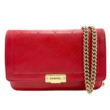 CHANEL Chain Wallet Leather Red Women's z1540