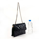 CHANEL Chanel Matelasse W-Flap Chain Shoulder Bag Patent Leather Black Women's N4044360