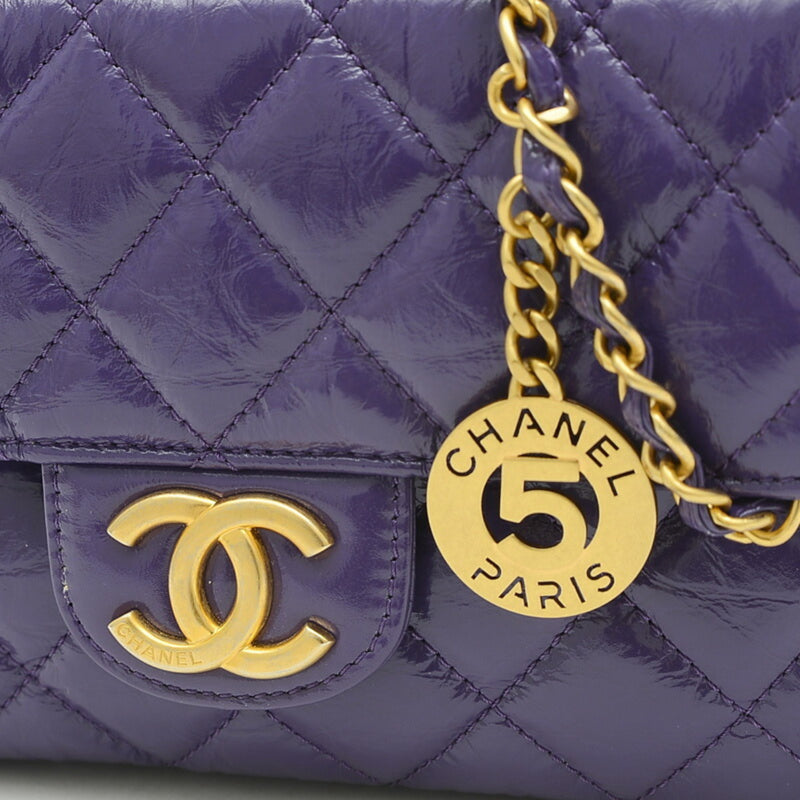 Chanel Matelasse Hobo Shoulder Bag Shiny Calfskin Purple AS3690