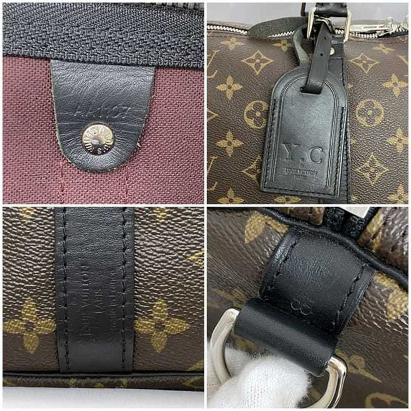 Louis Vuitton 2-way Boston Bag Keepall 55 Bandouliere Brown Black Monogram Macassar M56714 Shoulder Canvas Leather AA1107 LOUIS VUITTON