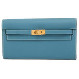 Hermes Kelly Wallet Long To-Go Shoulder Bag New Blue Jean Epson B Stamp