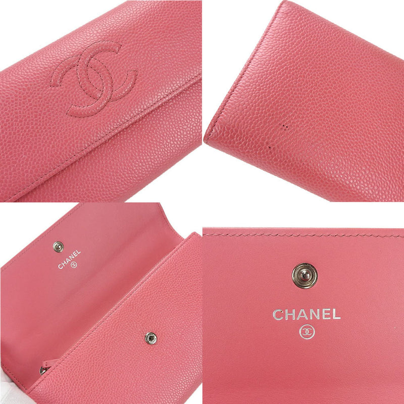 CHANEL long wallet bi-fold pink caviar skin here mark 2 ladies coco Caviar leather