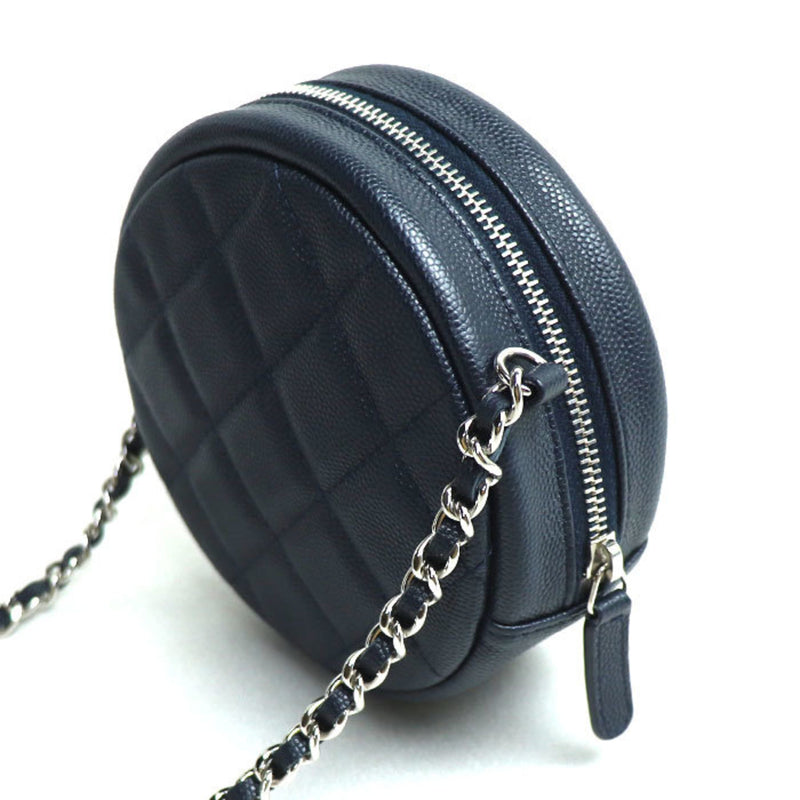 CHANEL Chanel Matelasse Round Chain Shoulder Bag Navy Women's