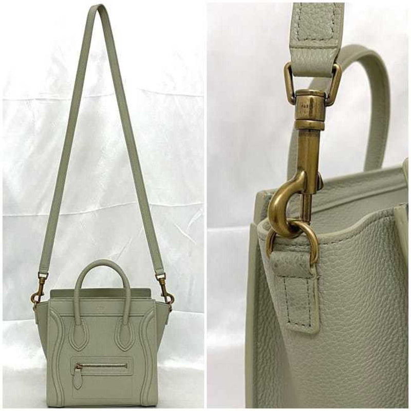 Celine 2-way shoulder bag luggage nano shopper f-21150 light green leather drummed calf CELINE self-supporting women's compact