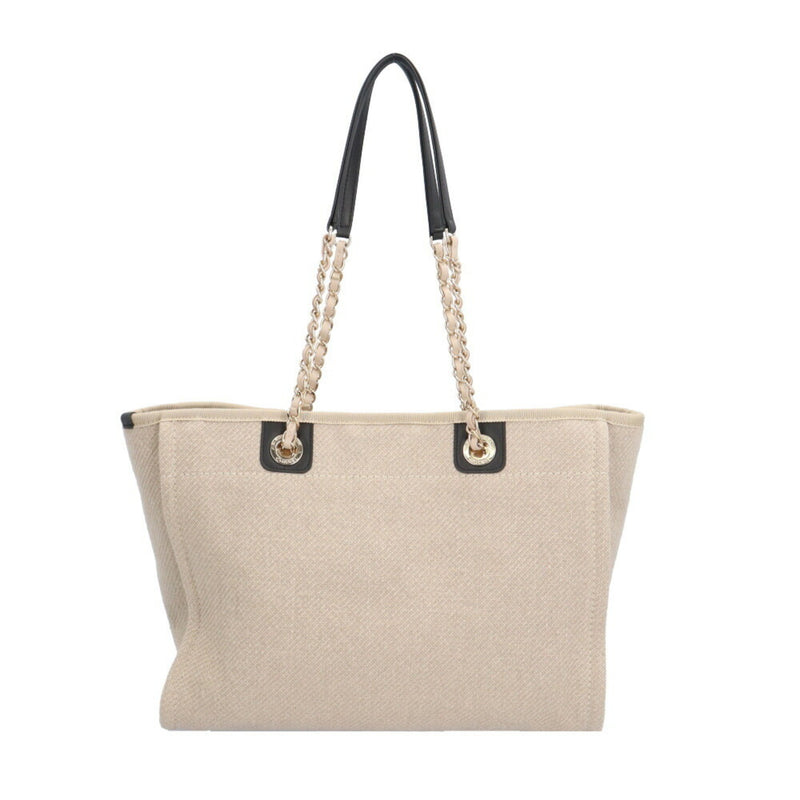 Chanel Deauville MM Tote Bag Canvas A67001 Beige Women's CHANEL Chain