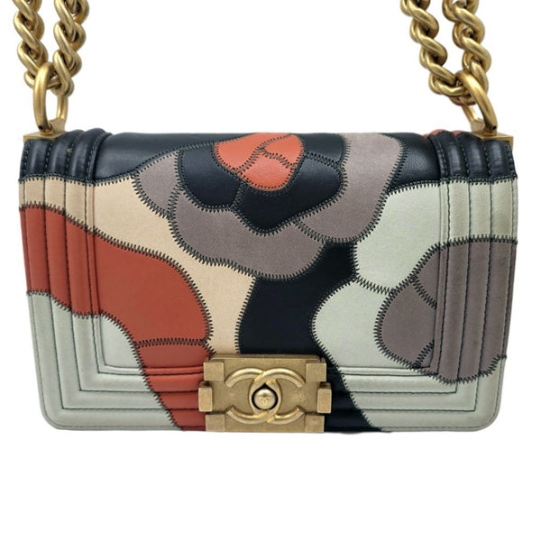 CHANEL Chanel boy shoulder bag 2WAY camellia navy multicolor G metal fittings No. 24 compact women's men's unisex