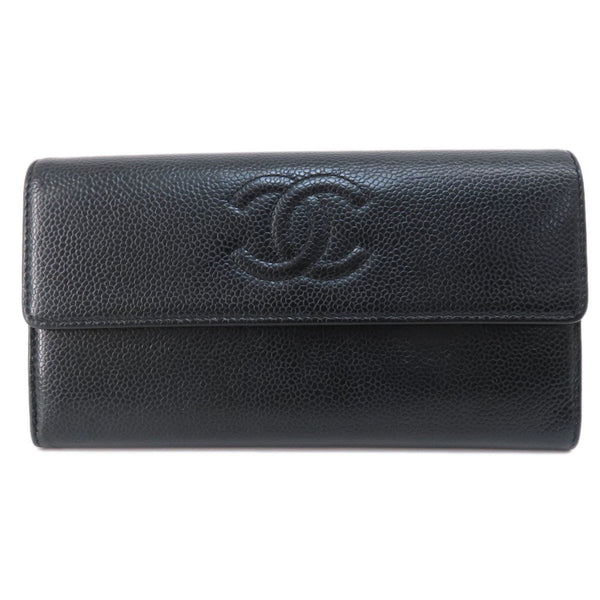 Chanel Coco Mark Long Wallet Caviar Skin Women's CHANEL