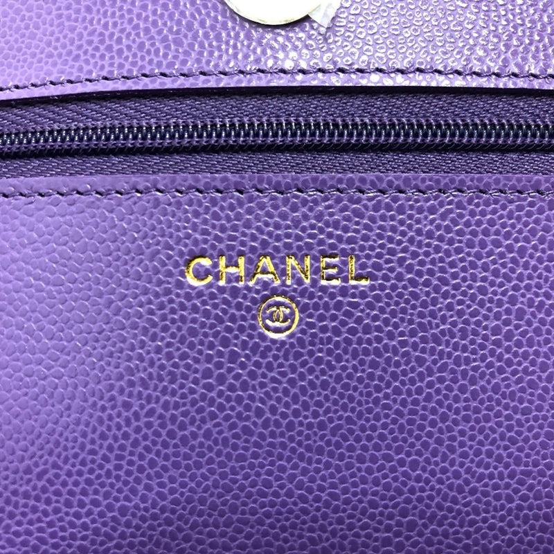 CHANEL A33814 CC Coco Mark Matelasse Chain Wallet Shoulder Bag Caviar Skin Women's Purple