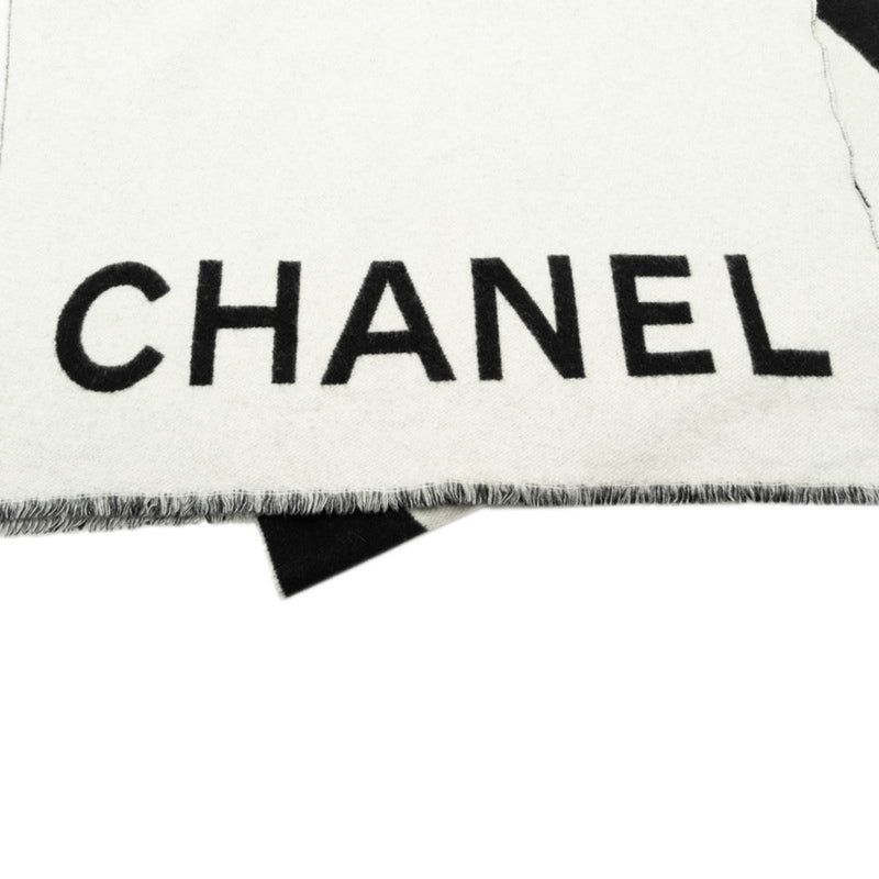 Chanel Coco Mark Stole Scarf Black White Cashmere Women's CHANEL