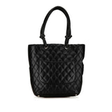 CHANEL Matelasse Deca Coco Mark Cambon Line Handbag Tote Bag Black Lambskin Women's