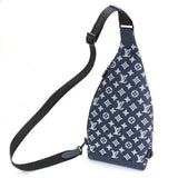 Louis Vuitton Body Bag Duo Sling Navy Leather Shoulder Men's Monogram Shadow M24751