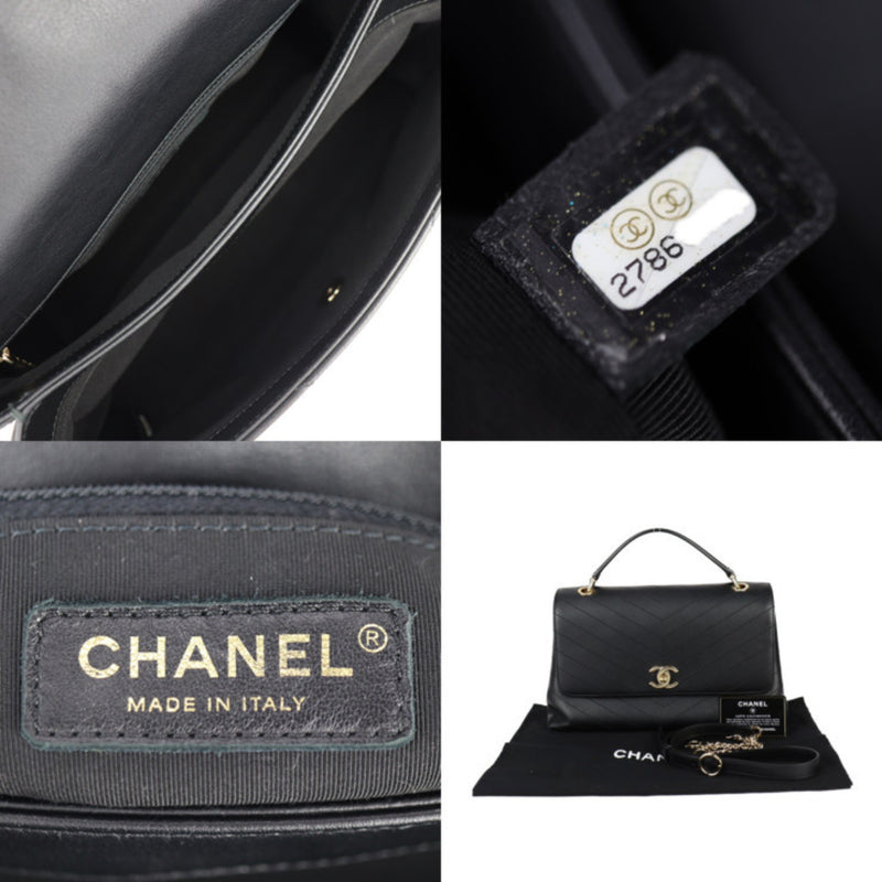 CHANEL Chanel Bag Chevron Handbag - Calf Leather Black V Stitch Coco Mark Chain Shoulder Turn Lock