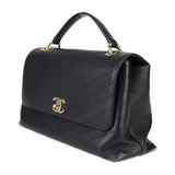 CHANEL Chanel Bag Chevron Handbag - Calf Leather Black V Stitch Coco Mark Chain Shoulder Turn Lock