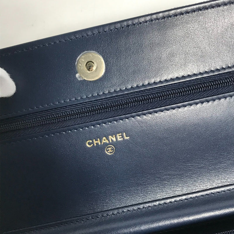 CHANEL AP0250 Long Wallet Chain Bag Matelasse Shoulder Denim Women's Blue