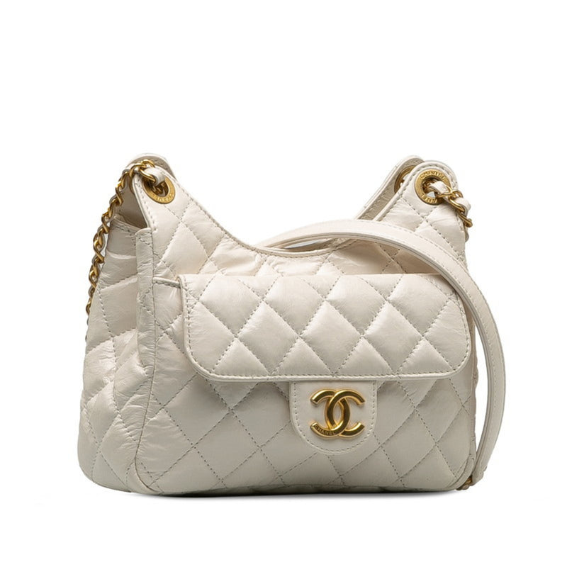 Chanel Matelasse Coco Mark Chain Shoulder Bag White Leather Women's CHANEL