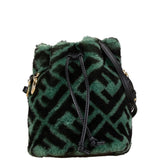 FENDI ZUCCA MON TRESOR BUCKET BAG SHOULDER 8BS010 GREEN BLACK FUR LEATHER WOMEN'S