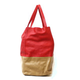 Celine Shoulder Bag Cabas Horizontal Tote 2way Red x Beige Ladies