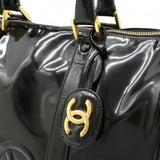 CHANEL Coco Mark Handbag Boston Bag Patent Leather Black