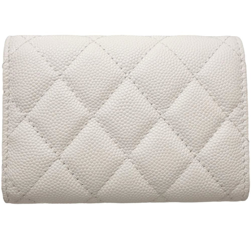 CHANEL Classic Small Flap Matelasse AP0230 Trifold Wallet Caviar Skin White 083640