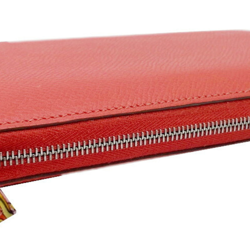 HERMES Azap Long Silk In Epson Rose Jaipur □Q Engraved (2013) Wallet Round Leather Red Women's