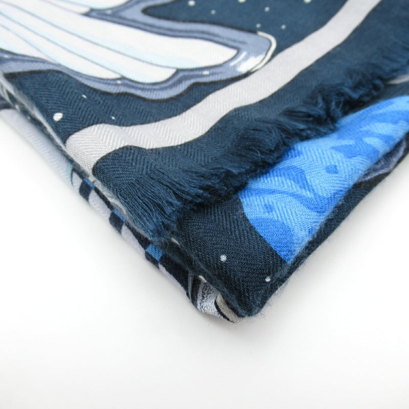 HERMES Rectangle "Cosmic Horse" Scarf Cashmere Women's Navy