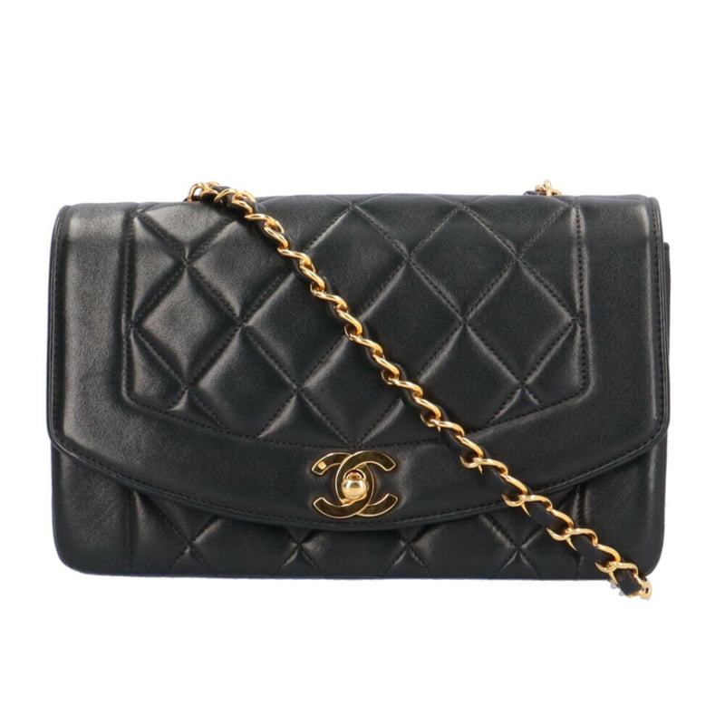 CHANEL Diana Matelasse Shoulder Bag Lambskin A01164 Black Women's