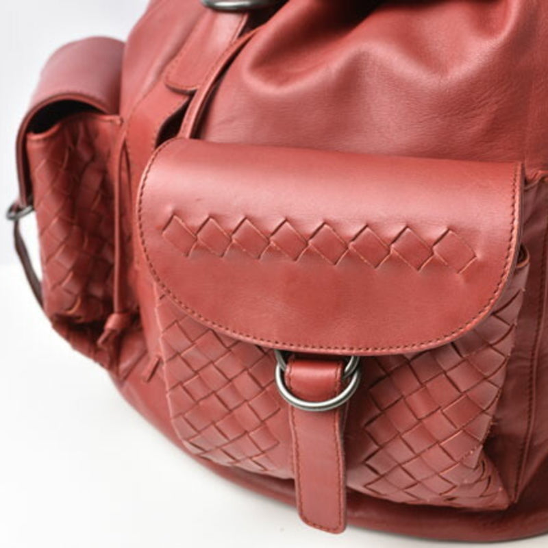 Bottega Veneta Backpack Rucksack Men and Women BOTTEGA VENETA Intrecciato Leather Dark Red 155095