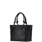 CHANEL Cambon Line Coco Mark Tote Bag Black Lambskin Patent Leather Women's