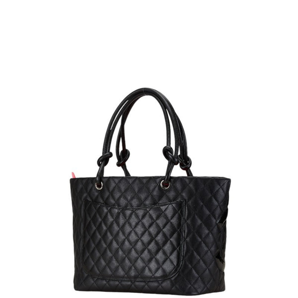 CHANEL Cambon Line Coco Mark Tote Bag Black Lambskin Patent Leather Women's