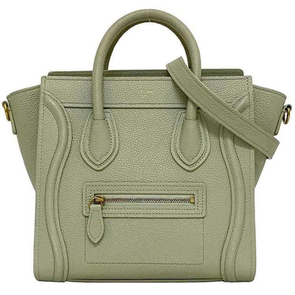 Celine 2-way shoulder bag luggage nano shopper f-21150 light green leather drummed calf CELINE self-supporting women's compact