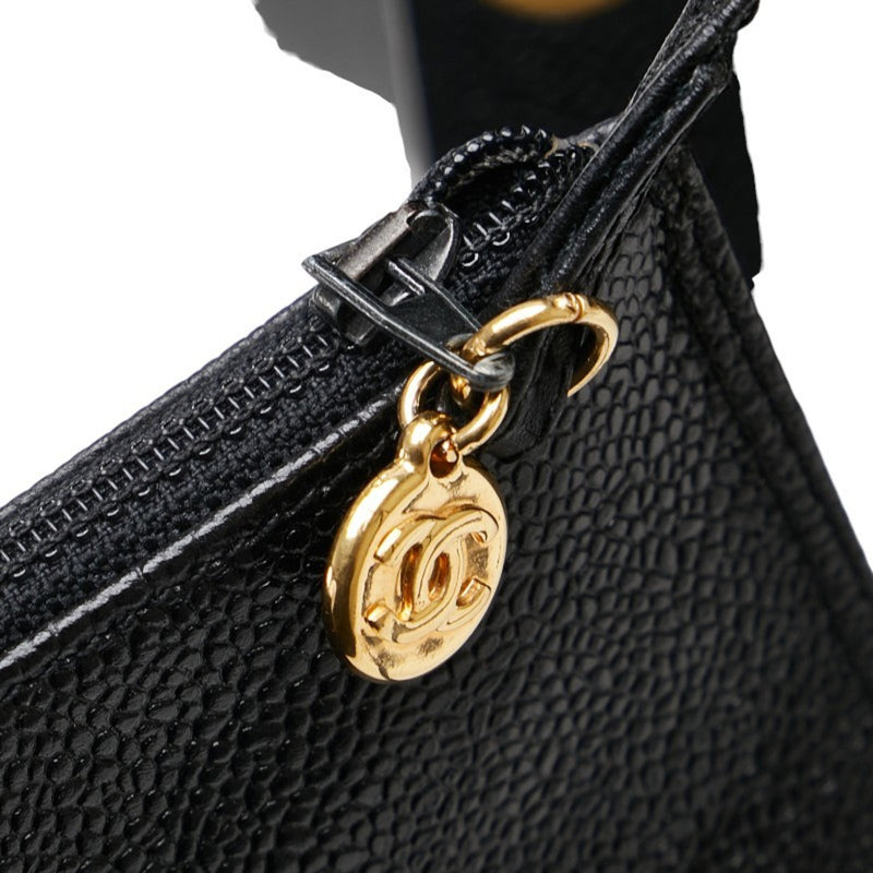 Chanel Triple Coco Mark Chain Shoulder Bag Tote Black Gold Caviar Skin Women's CHANEL