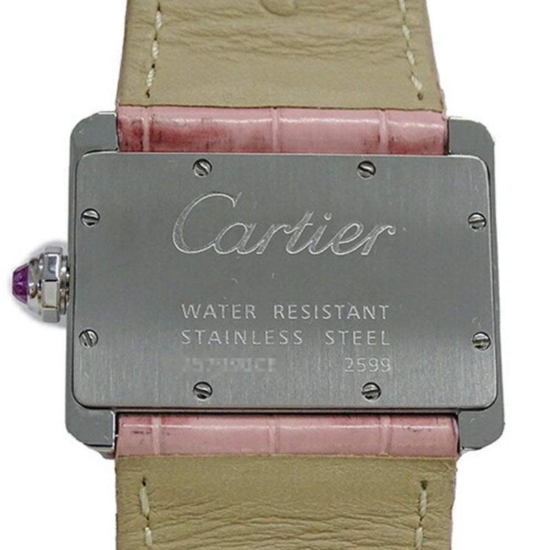 Cartier Women's Tank Divan Watch, Pink Shell, Quartz, Stainless Steel, Leather, W6301455, Silver,