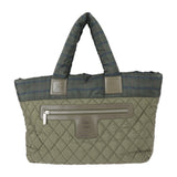 CHANEL Chanel Coco Coon Tote GM Bag A48611 Nylon Leather Olive Green Silver Hardware Handbag 18 Series