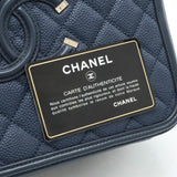 CHANEL CC Filigree Matelasse Vanity Case Handbag Chain Shoulder Caviar Skin Navy A93344