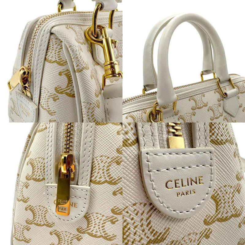 CELINE Shoulder Bag Handbag Triomphe Coated Canvas White Women's z1762