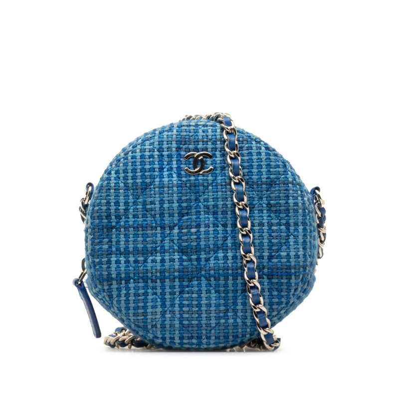 Chanel Coco Mark Chain Shoulder Bag Blue Silver Tweed Leather Women's CHANEL