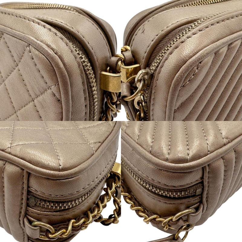 CHANEL Shoulder Bag Leather Gold Women's n0210