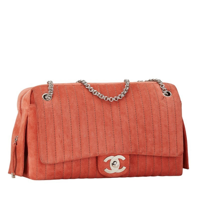 Chanel Mademoiselle Coco Mark Chain Tote Bag Orange Pink Suede Women's CHANEL